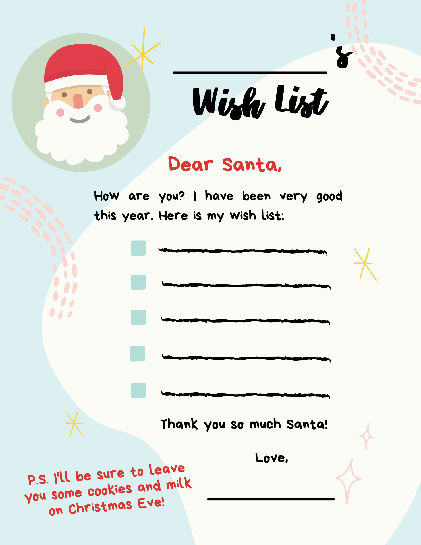 My wish list cute blank template with hearts Vector Image